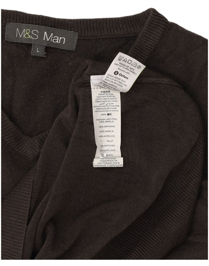 Мужской джемпер с v-образным вырезом Marks & Spencer, большой серый акрил