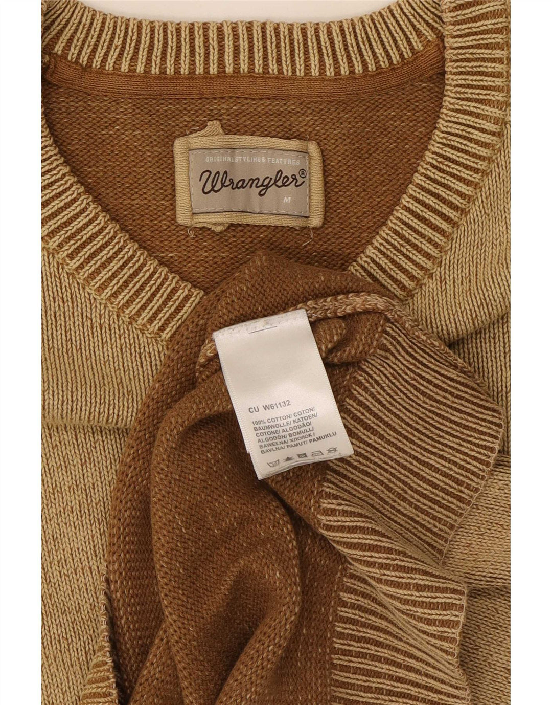 Мужской джемпер с v-образным вырезом Wrangler, средний коричневый хлопковый свитер