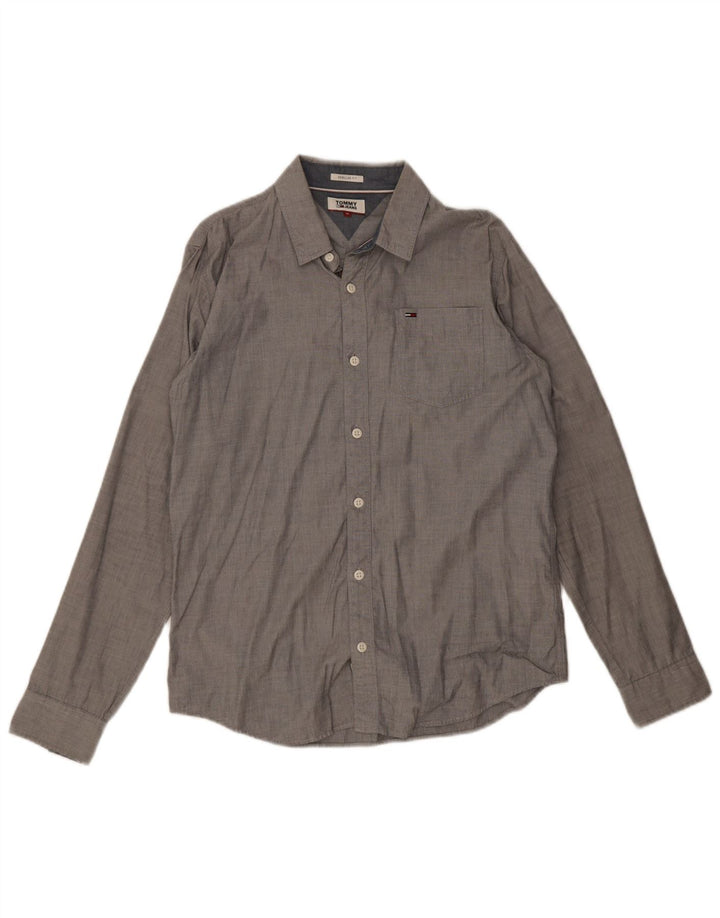 Мужская рубашка стандартного кроя Tommy Hilfiger, хлопковая серого цвета среднего размера