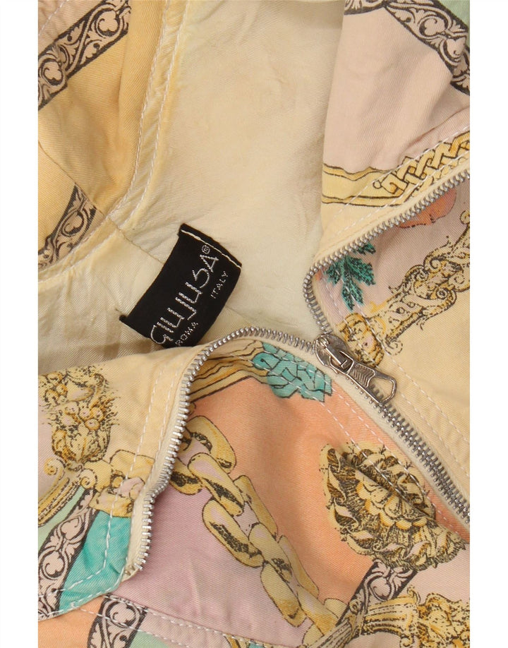 Винтажная женская укороченная куртка-бомбер UK 12, средний разноцветный хлопок с цветочным принтом