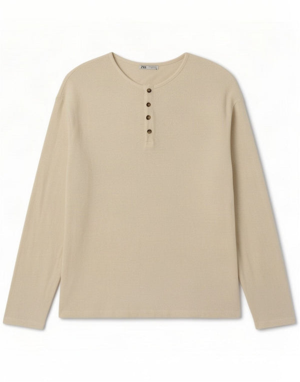 Zara Мужская футболка с длинным рукавом, средний белый хлопок Classic