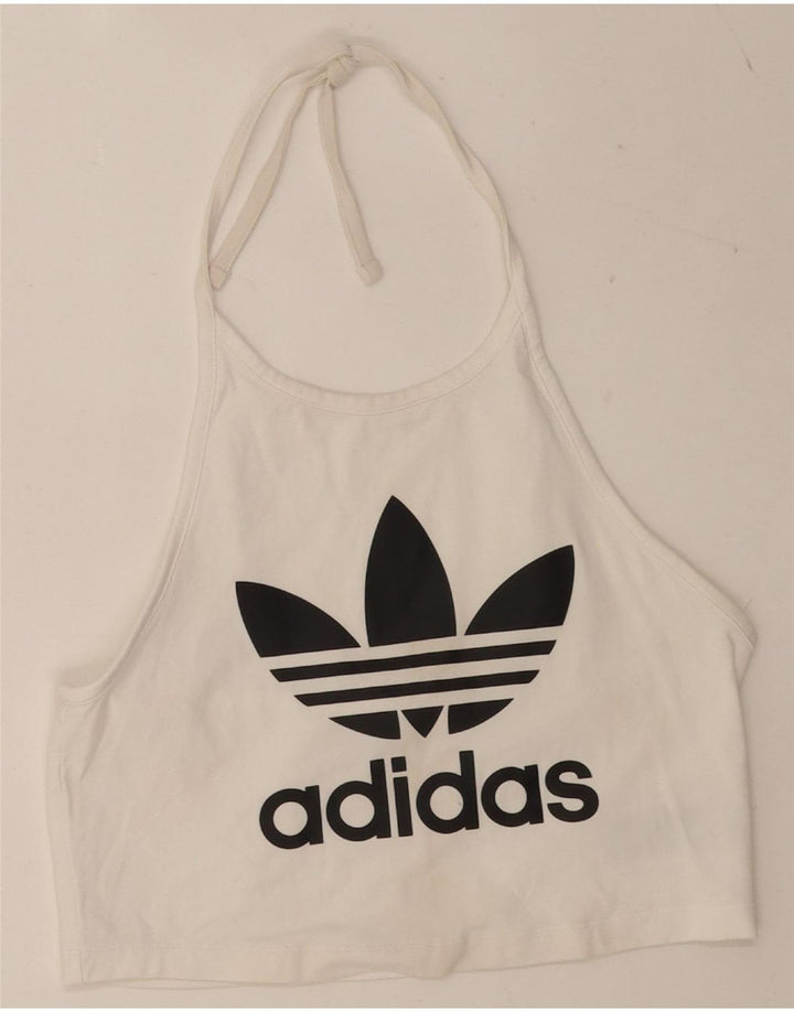 Женский укороченный топ с лямкой на бретельках Adidas UK 14, средний белый хлопок