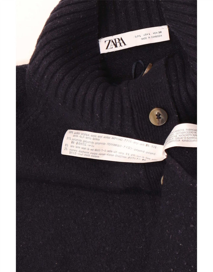 Женский свободный джемпер с воротником на пуговицах Zara UK 16, большой темно-синий