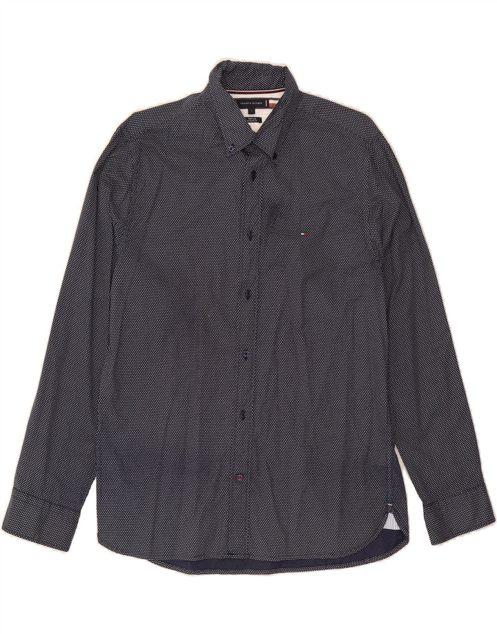 TOMMY HILFIGER Mens Shirt Large Navy Blue Spotted Cotton Vintage Tommy Hilfiger and Second-Hand Tommy Hilfiger from Messina Hembry 