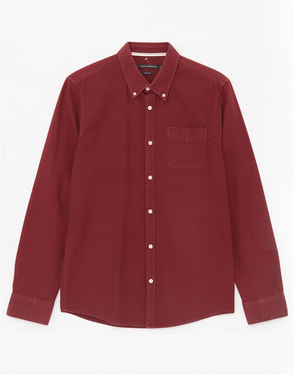 French Connection Mens Slim Fit Shirt Small Burgundy Cotton