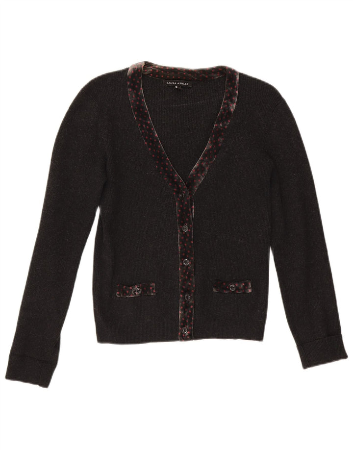 LAURA ASHLEY Womens Crop Cardigan Sweater UK 10 Small Grey Spotted Cotton