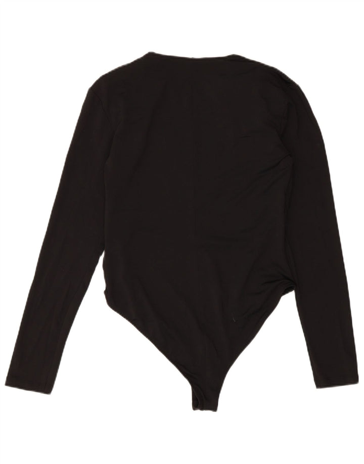 ZARA Womens Long Sleeve Bodysuit UK 12 Medium Black Polyester