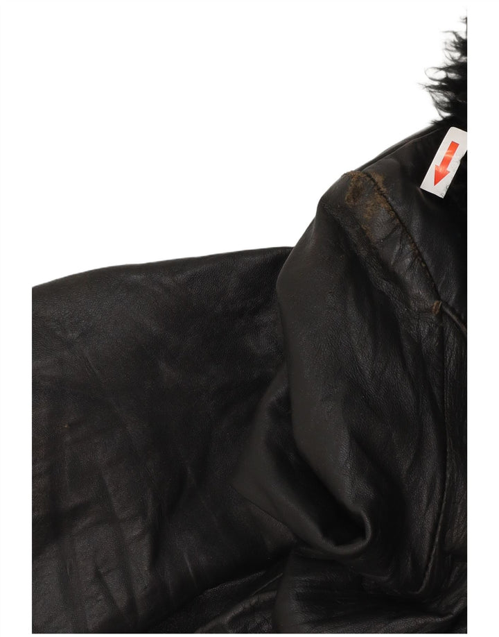 Винтажное женское кожаное пальто UK 8, маленькое черное