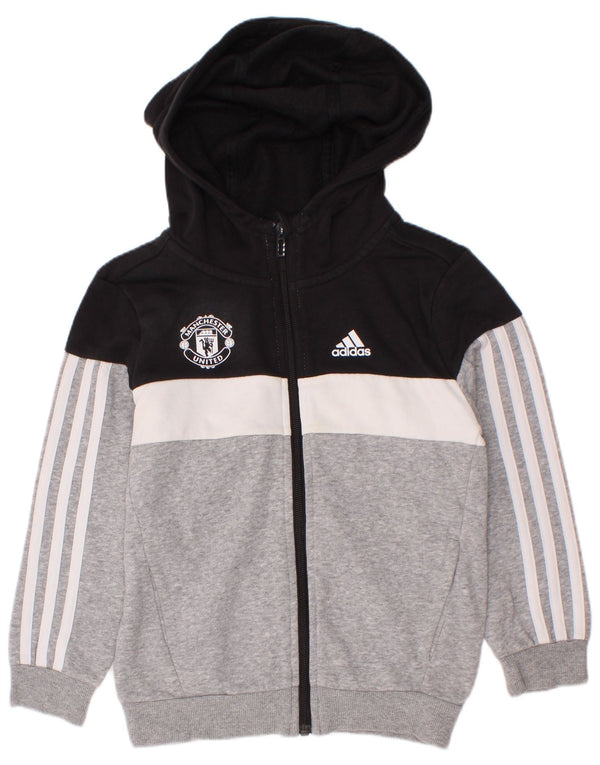 Свитер с капюшоном на молнии Adidas для мальчиков Manchester United 6-7 лет, серый с цветными блоками
