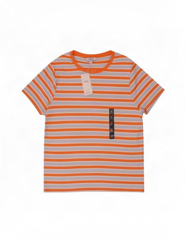 Marks & Spencer Womens Slim T-Shirt Top UK 18 XL Multicoloured Striped