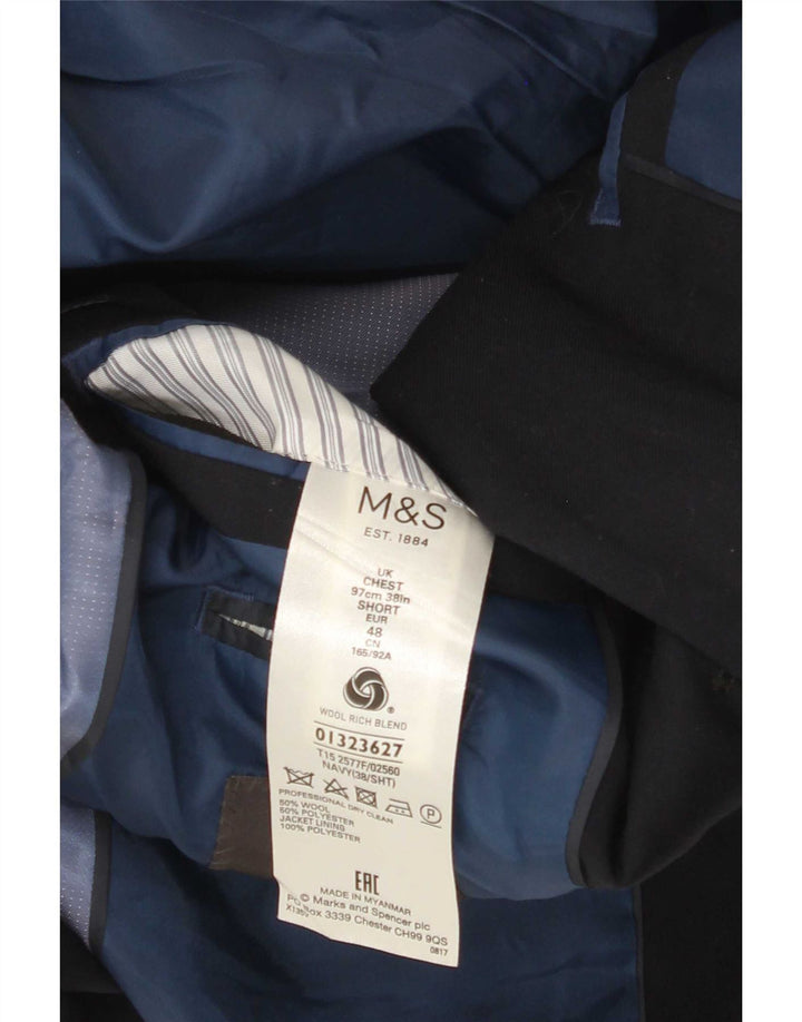 Мужской пиджак на двух пуговицах Marks & Spencer UK 38, средний темно-синий, шерстяной