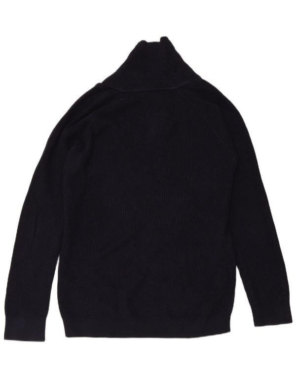 Мужской джемпер с отложным воротником ZARA, средний темно-синий хлопковый свитер