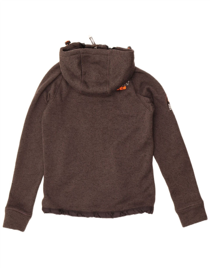 Мужская вязаная куртка-бомбер Superdry с капюшоном UK 36, маленький серый полиэстер с крапинками
