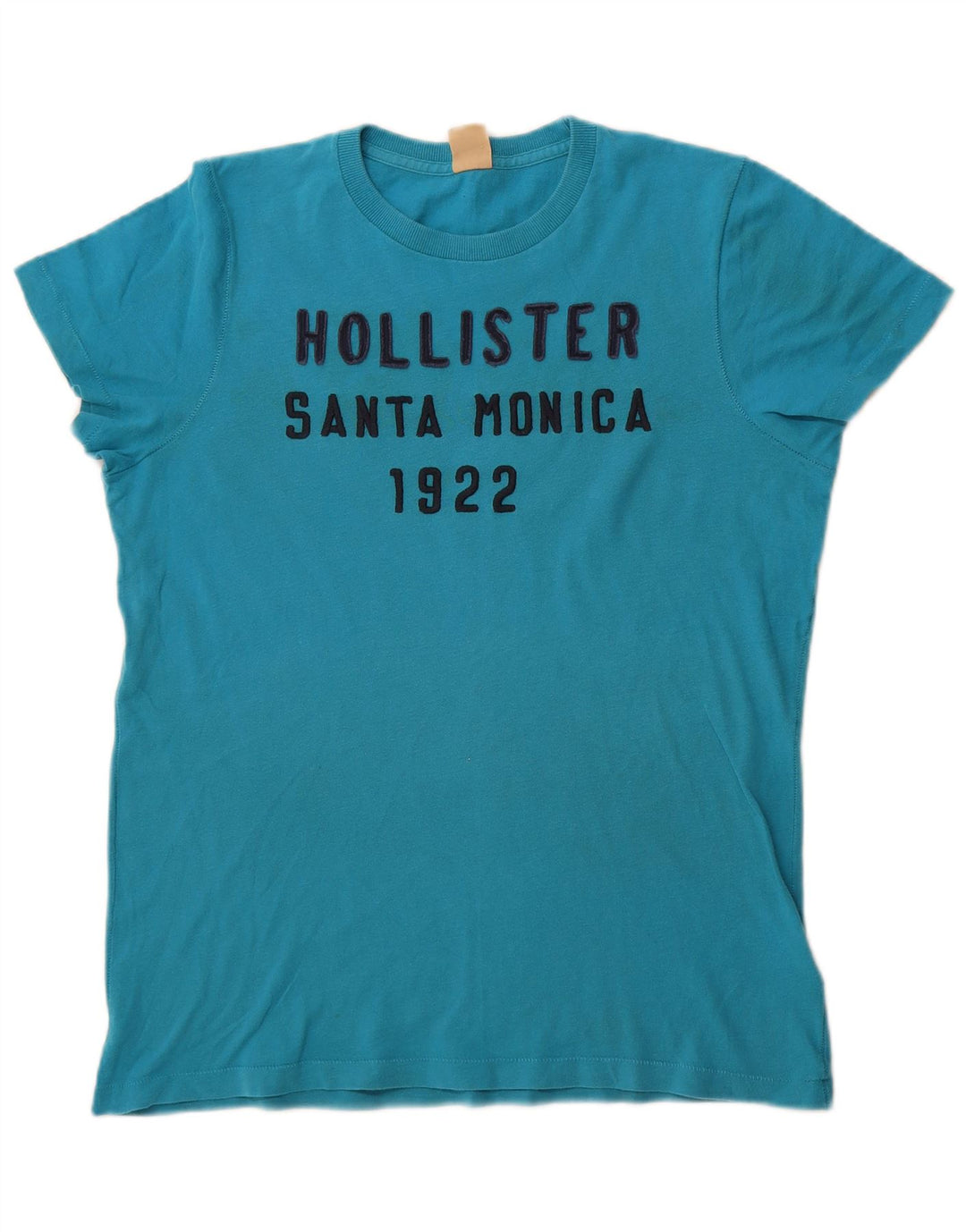 Мужская футболка с рисунком Hollister, хлопковый топ среднего синего цвета