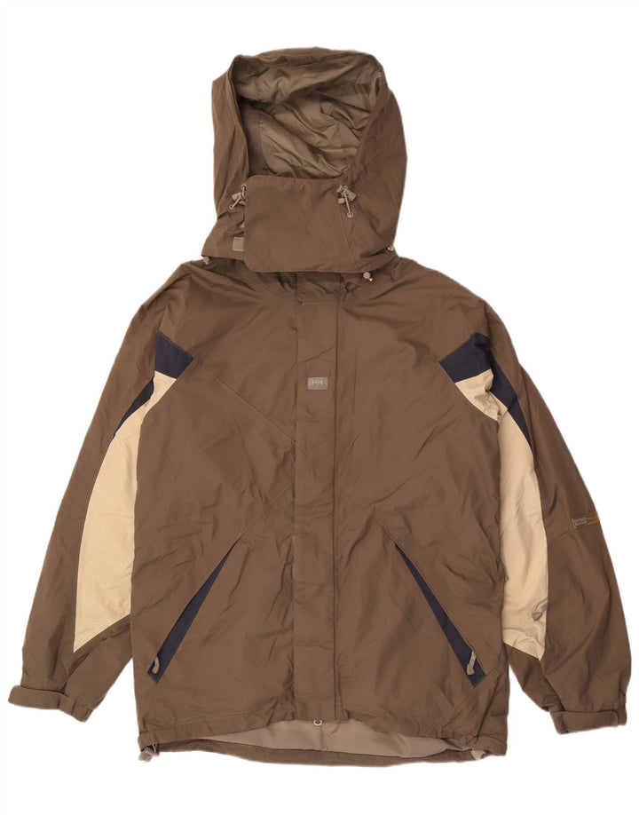 Мужская непромокаемая куртка Helly Hansen с капюшоном UK 38, средний коричневый нейлон с цветными блоками