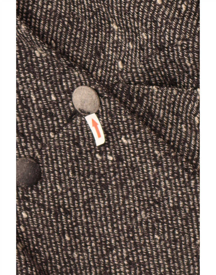 Винтажный женский двубортный пиджак EU 42, большой черный шерстяной пиджак в крапинку