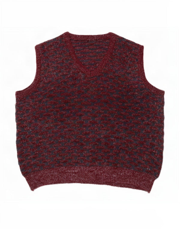 Vintage Mens Vest Tank Top XL Burgundy Geometric