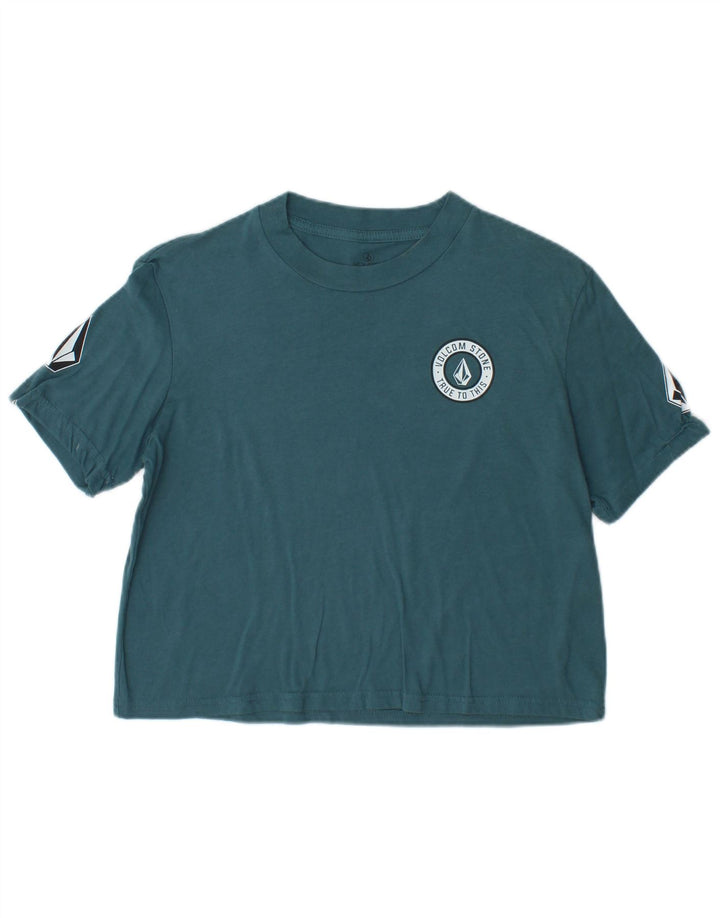 Женская укороченная футболка свободного кроя Volcom с рисунком, размер верха 4/6, маленькая синяя