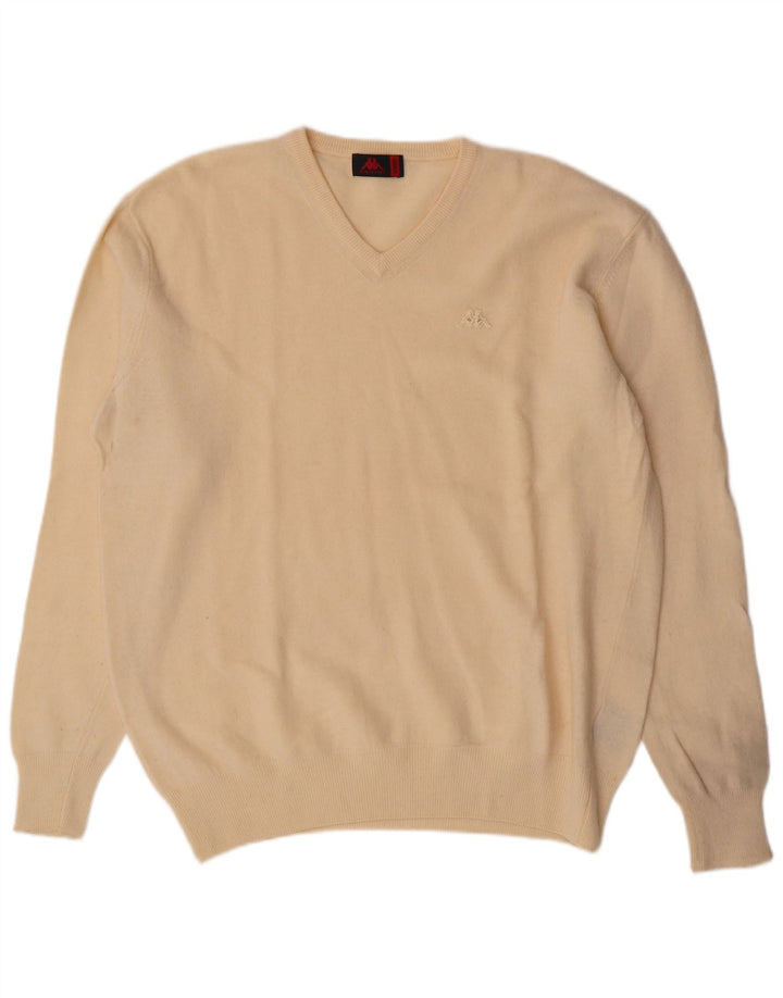 Мужской свитер Kappa с v-образным вырезом XL из белой овечьей шерсти