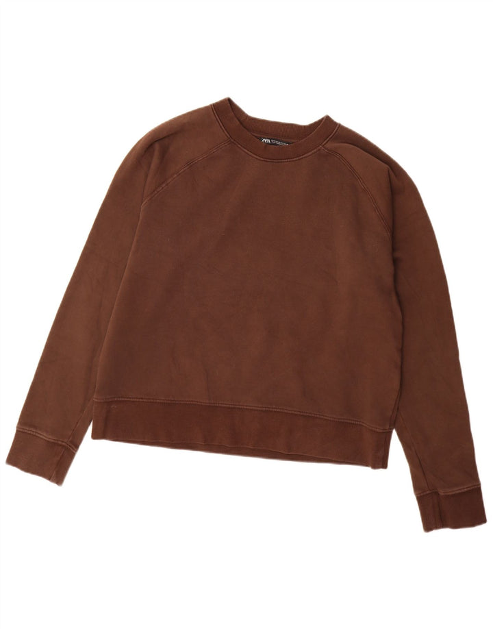 Женский свитер Zara UK 14, хлопковый средний коричневый цвет