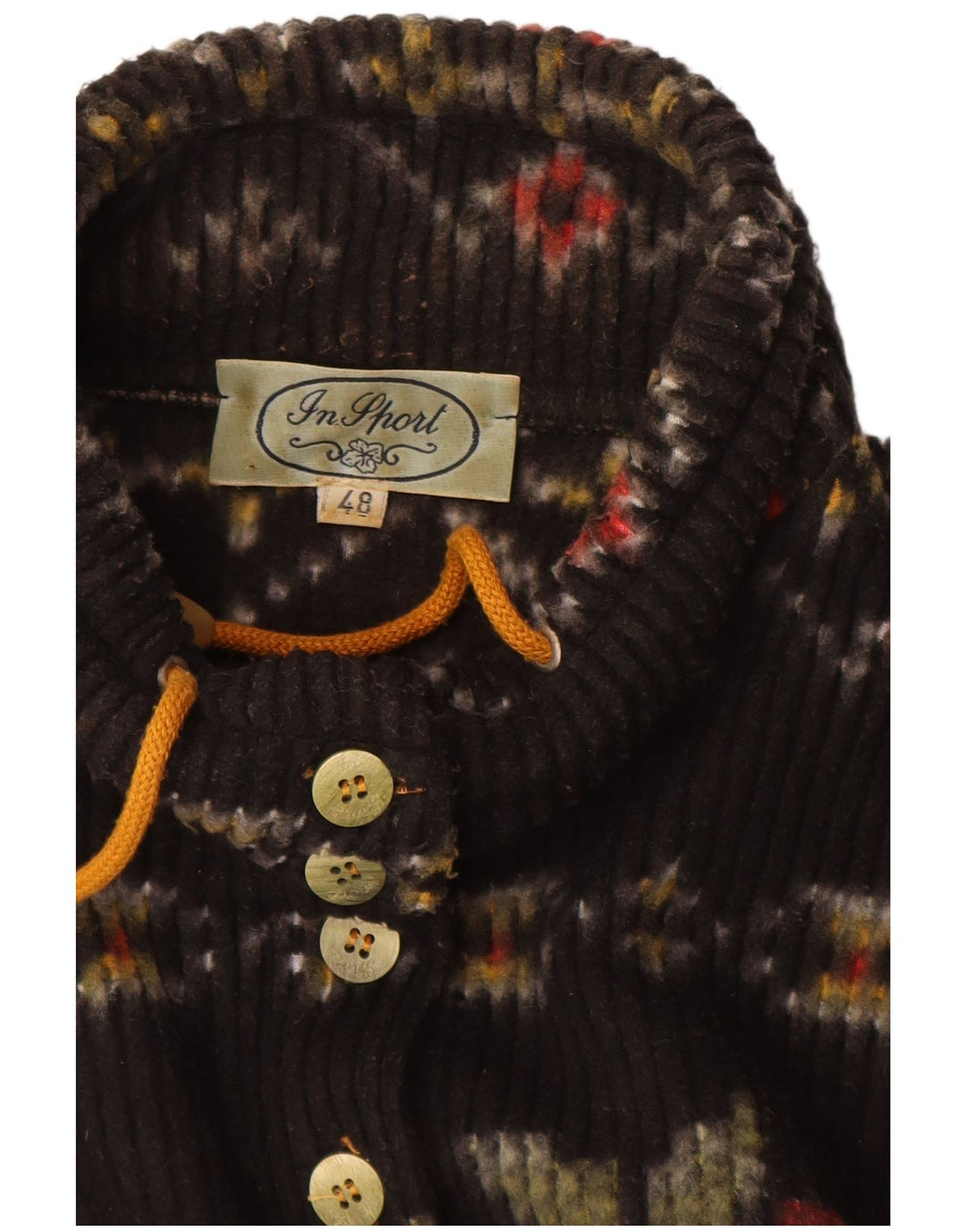 Винтажный женский джемпер на пуговицах, свитер IT 48 XL, черный полиэстер с цветочным принтом