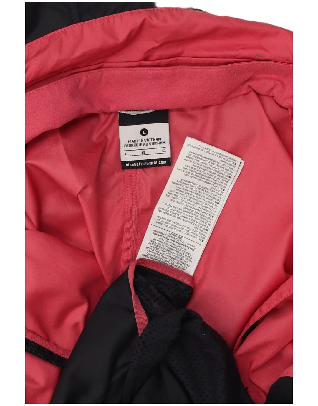 NIKE Womens Hooded Windbreaker Jacket UK 14 Large Black Colourblock