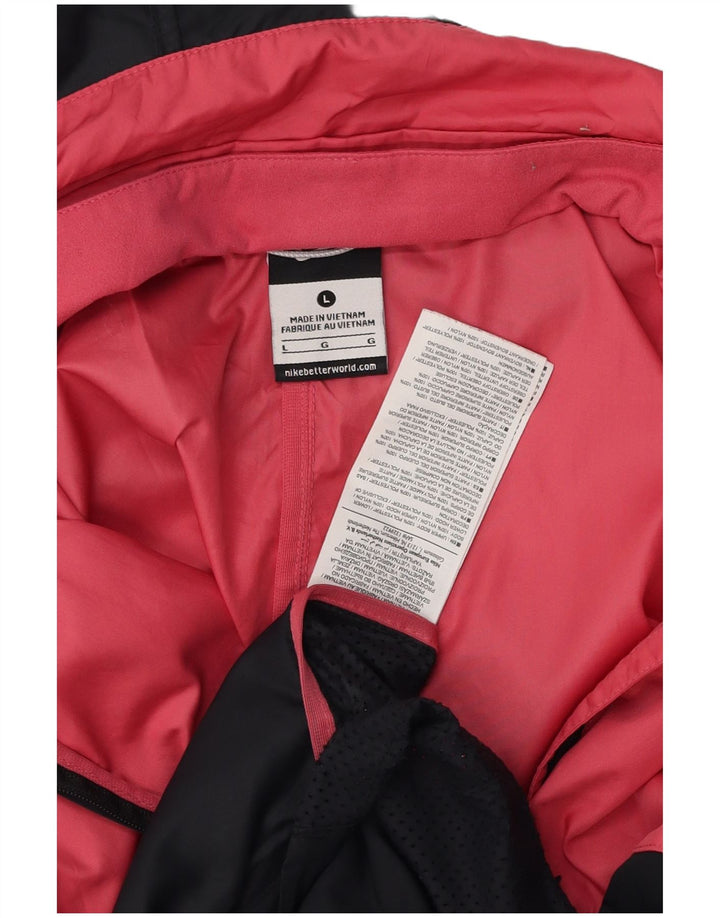 NIKE Womens Hooded Windbreaker Jacket UK 14 Large Black Colourblock
