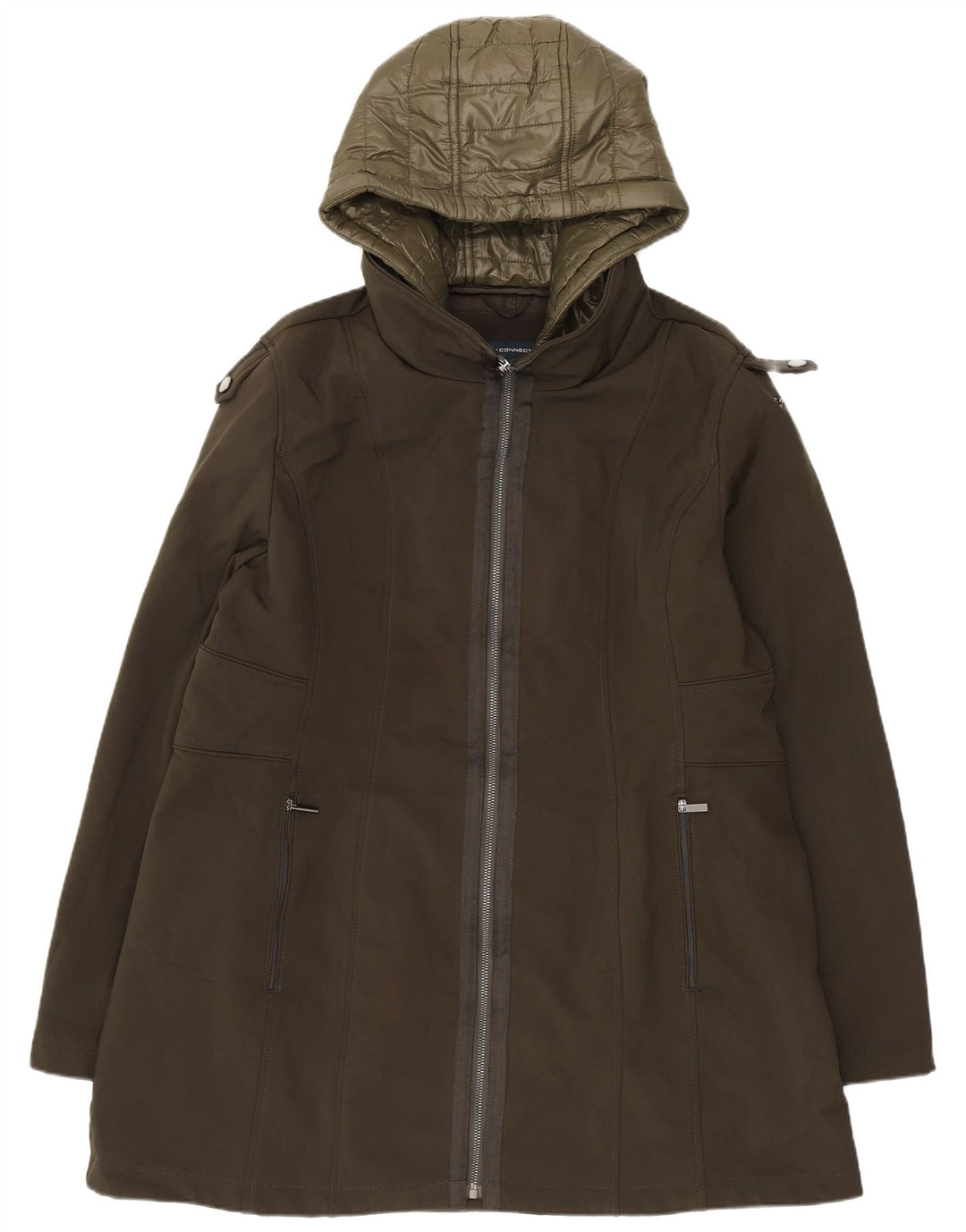 Женское пальто в стиле милитари с капюшоном French Connection, Великобритания 18 XL, полиэстер цвета хаки