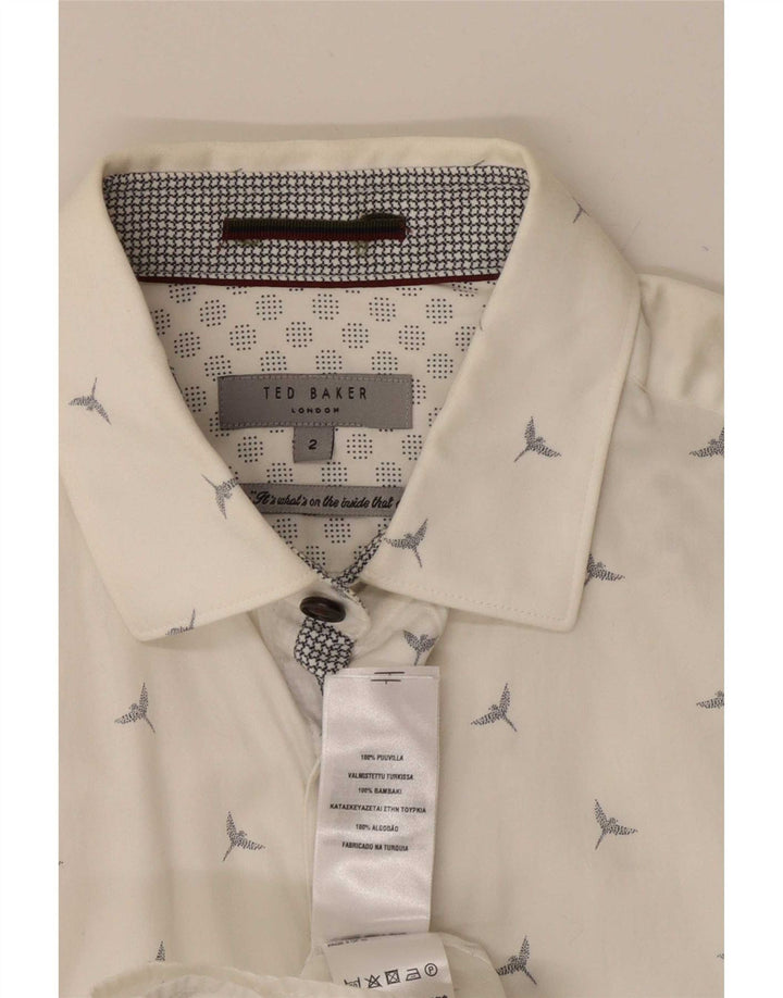 Мужская рубашка с абстрактным узором Ted Baker, размер 2, маленькая, белая, хлопковая