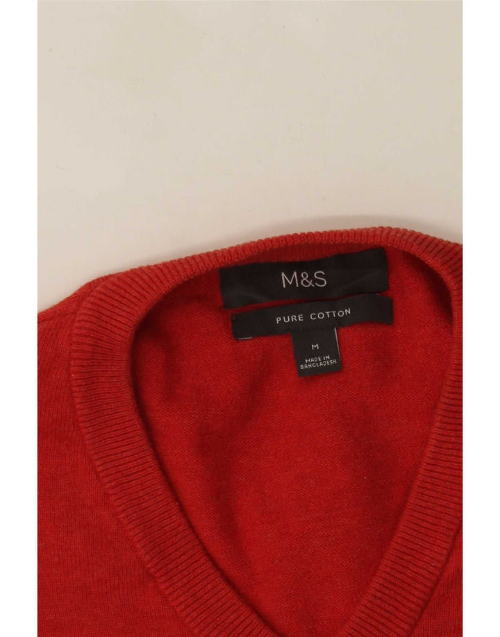 Мужской джемпер с v-образным вырезом Marks & Spencer, средний красный хлопковый свитер
