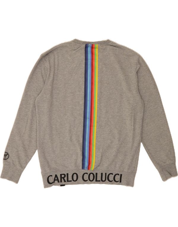 CARLO COLUCCI Mens Graphic Sweatshirt Jumper XL Grey Cotton