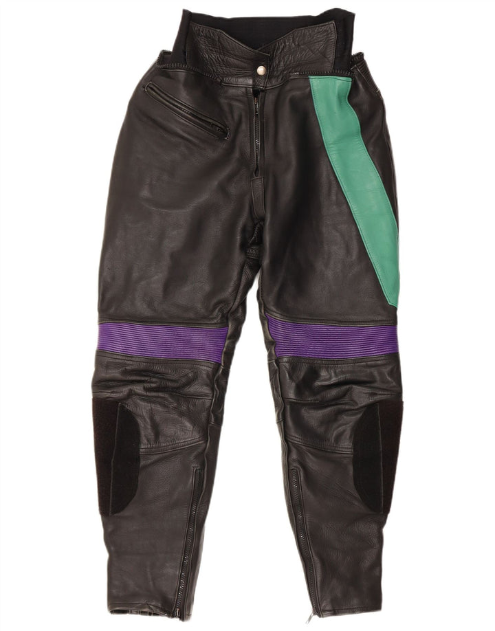 ВИНТАЖНЫЕ женские брюки EU 38 Medium W28 L27 Черные кожаные с цветными блоками