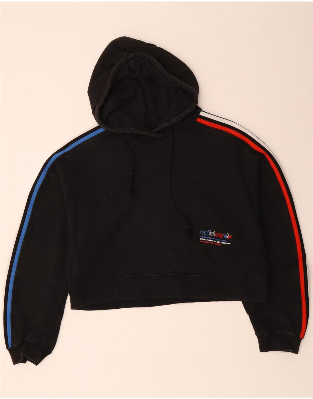 Женский укороченный джемпер с капюшоном ADIDAS UK 14 среднего размера, черный