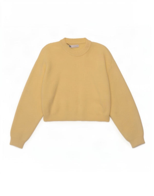 Женский укороченный джемпер с круглым вырезом Zara UK 14, нейлон среднего желтого цвета