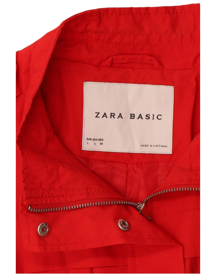 Женская куртка в стиле милитари Zara UK 14, большая красная хлопковая ткань