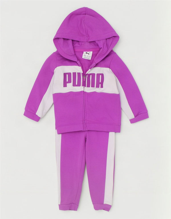 Полный спортивный костюм Puma для маленьких девочек с графическим рисунком 9-12 месяцев, фиолетовый с цветными блоками