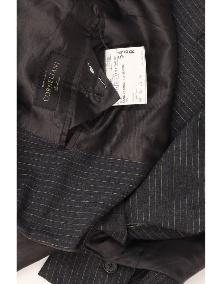 Corneliani Мужской пиджак на 3 пуговицах IT 54 2XL Серый в тонкую полоску из натуральной шерсти