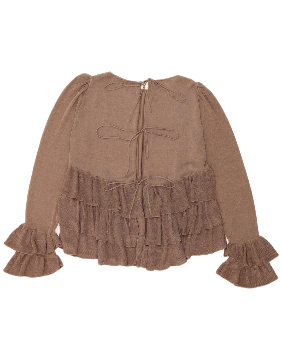 Женская блузка оверсайз с длинным рукавом Zara UK 10, маленький коричневый цвет с блоками