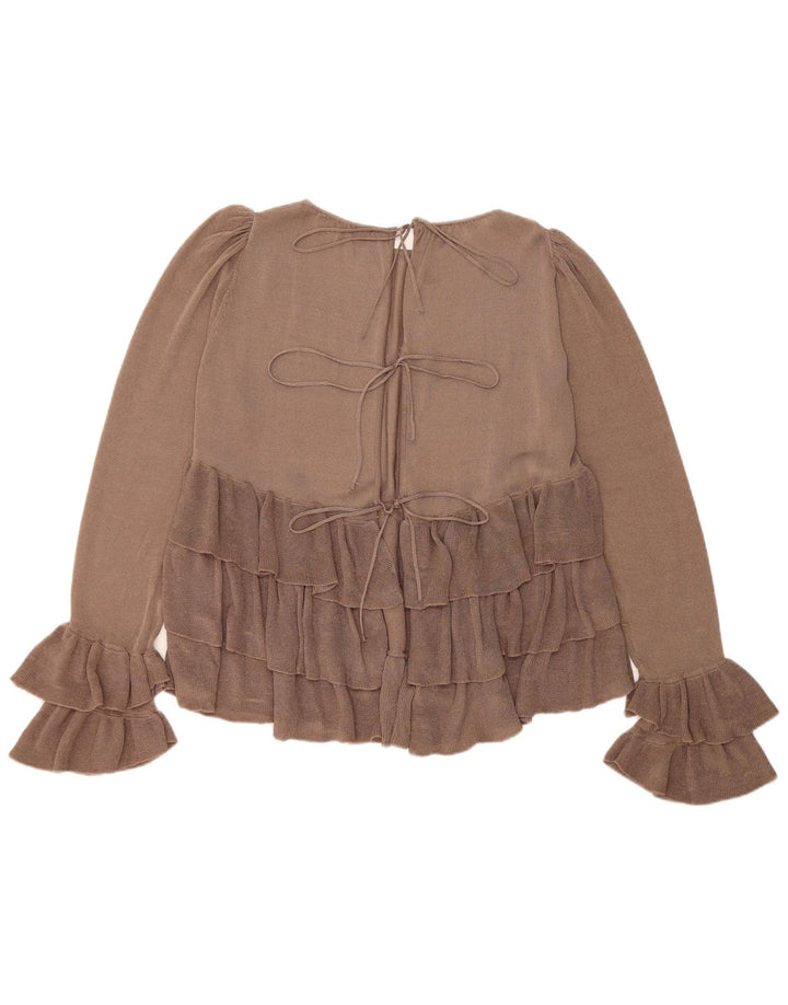 Женская блузка оверсайз с длинным рукавом Zara UK 10, маленький коричневый цвет с блоками