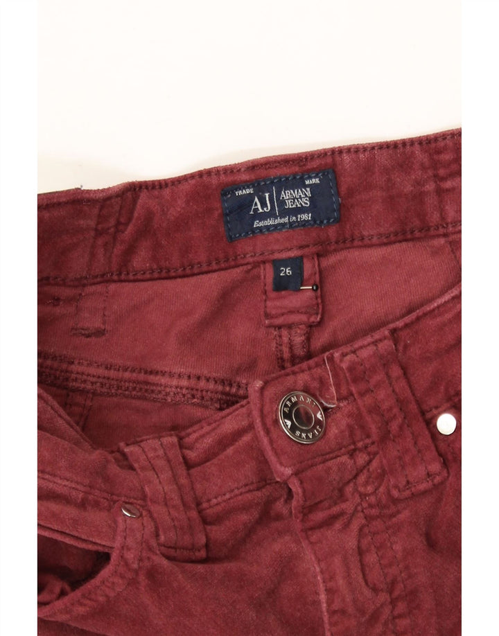 ARMANI Womens Slim Casual Trousers W26 L34 Red Cotton Vintage Armani and Second-Hand Armani from Messina Hembry 