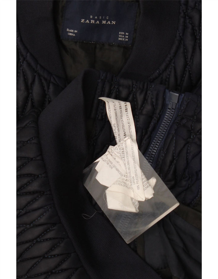 Мужская стеганая куртка-бомбер Zara UK 38, средний темно-синий, полиэстер