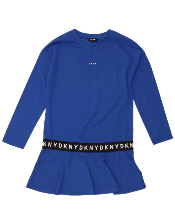 Dkny Womens Graphic Long Sleeve Tunic Top UK 14 Medium Blue Viscose
