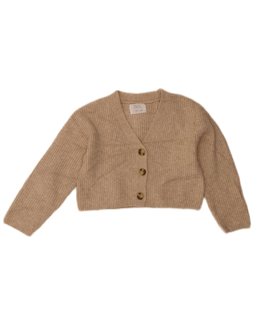 ZARA Girls Crop Cardigan Sweater 9-10 Years Beige Polyester