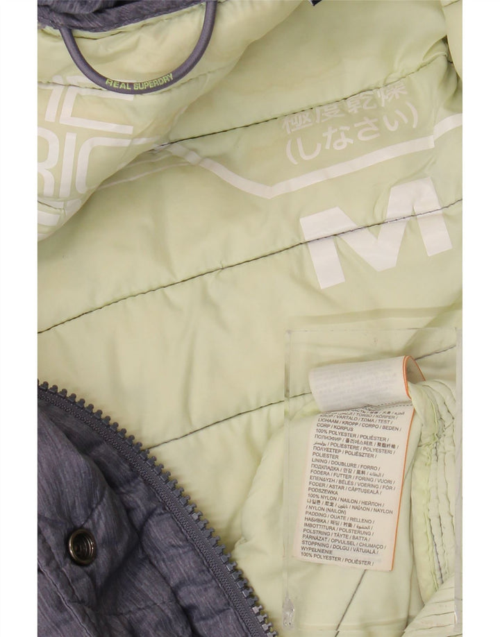 SUPERDRY Женская стеганая куртка с капюшоном UK 12 Средний Темно-Синий Полиэстер