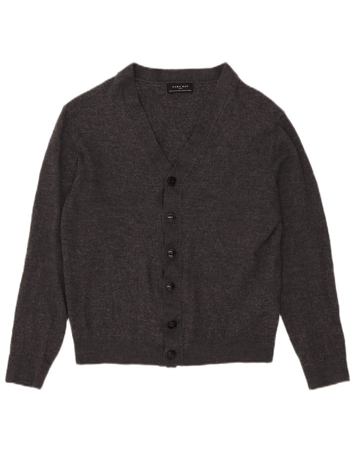 Zara Mens Cardigan Sweater XL Grey Acrylic