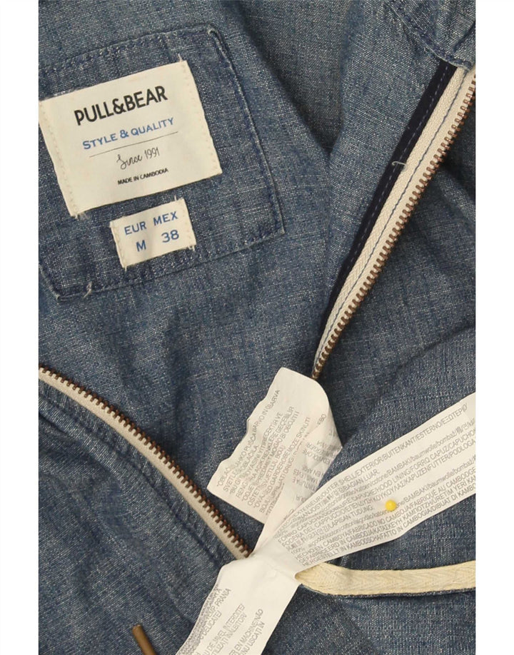 Мужской бомбер Pull & Bear с капюшоном UK 38, хлопковый средний синий цвет