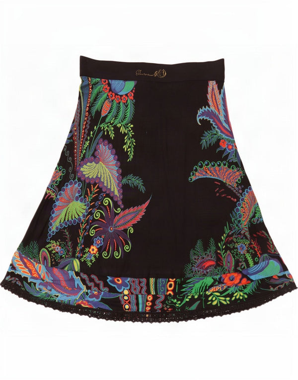 Женская юбка-трапеция с рисунком Desigual, средний W30, черная вискоза с цветочным принтом
