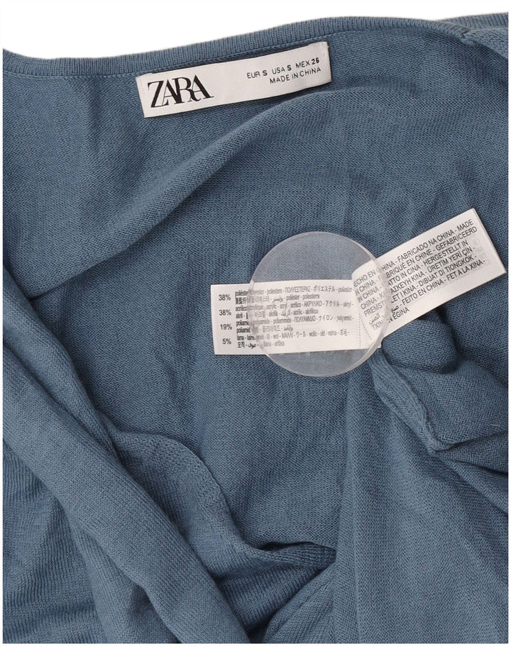 Женское платье-джемпер Zara с завязкой спереди и длинными рукавами, Великобритания, 10, маленький синий полиэстер
