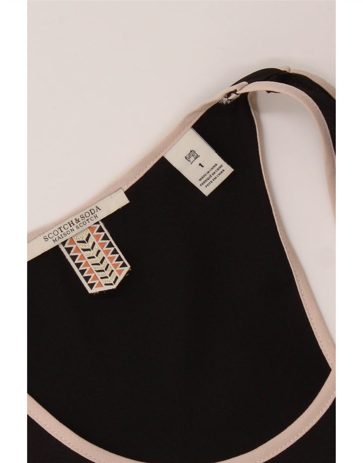 SCOTCH & SODA Womens Vest Top UK 12 Medium Black Polyester Vintage Scotch & Soda and Second-Hand Scotch & Soda from Messina Hembry 