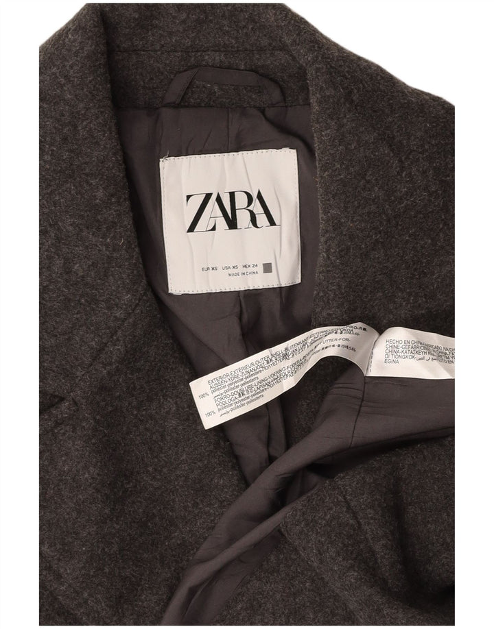 ZARA Женское двубортное пальто оверсайз UK 6 XS Серый полиэстер